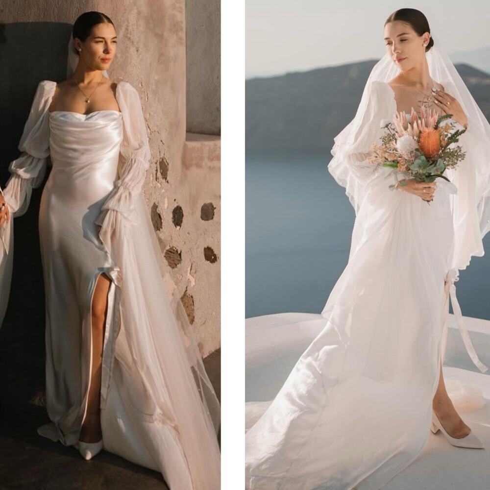 For Love & Lemons White Willow Dramatic Puff Sleeve Bridal Wedding Gown Sz XS